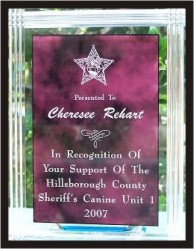 In Recognition of Your Support of the Hillsborough County Sheriff Canine Unit 1 2007 Award
